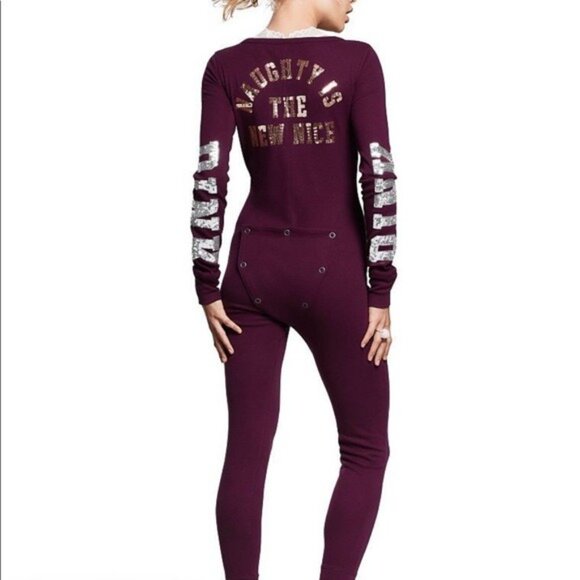 Victorias Secret Pink One Piece Naughty Is The New Nice Maroon Sequins, Size S - Picture 1 of 10